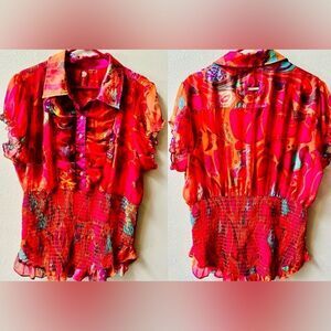 APPLE BOTTOMS VINTAGE SMOCKED WAIST SEMI SHEER TOP JUNIOR SIZE XXL